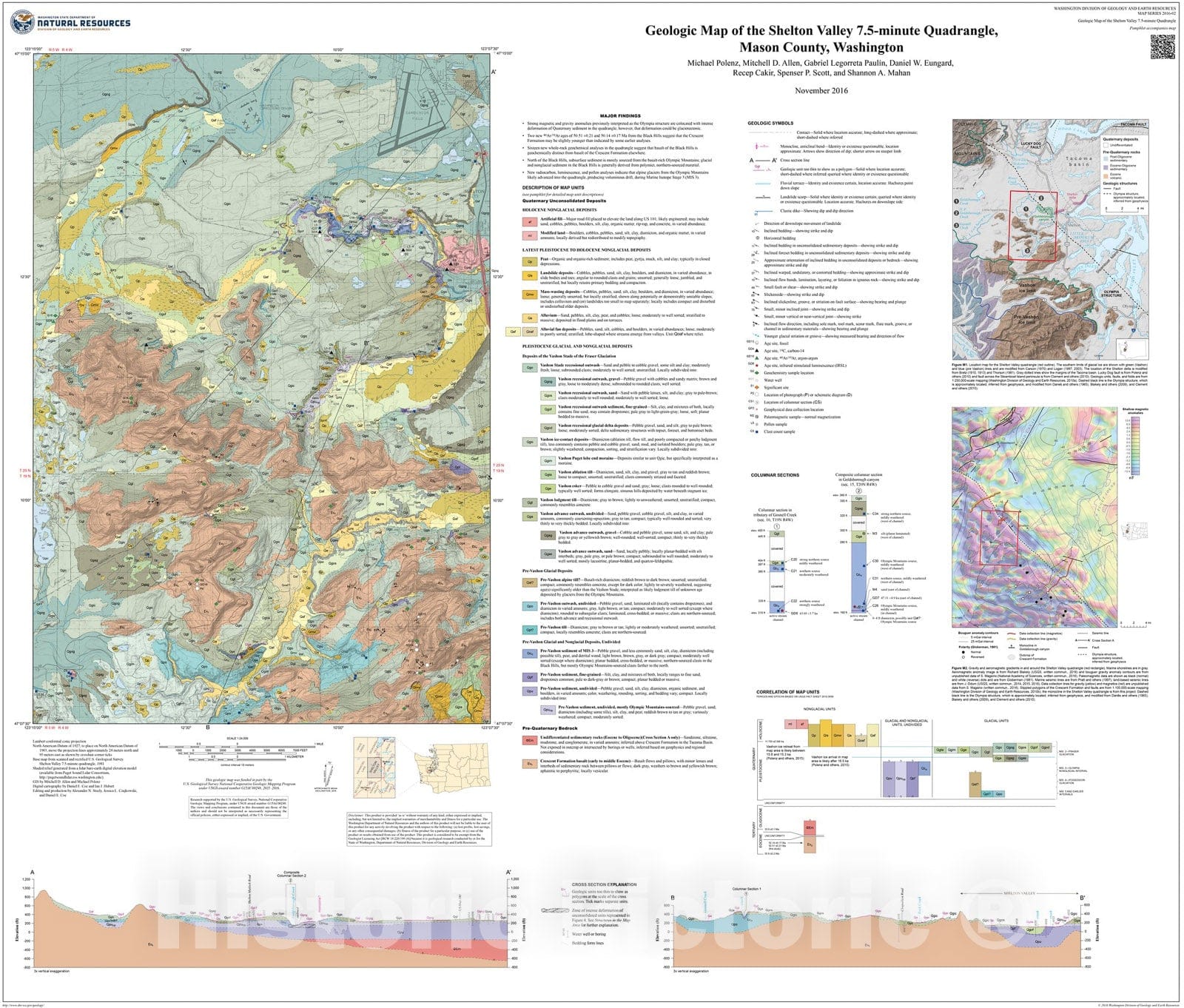 Map : Geologic map of the Shelton Valley 7.5-minute quadrangle, Mason County, Washington, 2016 Cartography Wall Art :