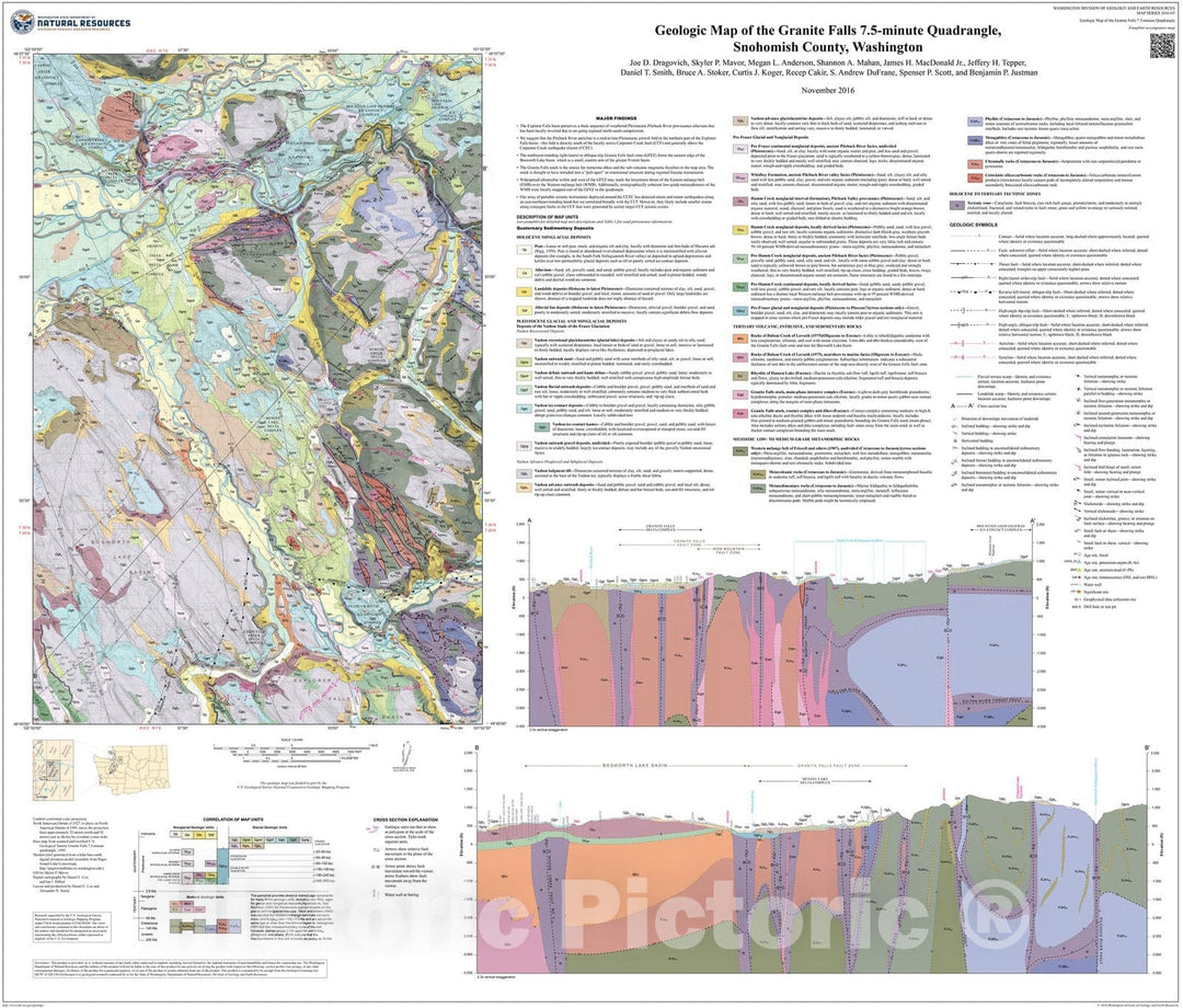 Map : Geologic map of the Granite Falls 7.5-minute quadrangle, Snohomish County, Washington, 2016 Cartography Wall Art :