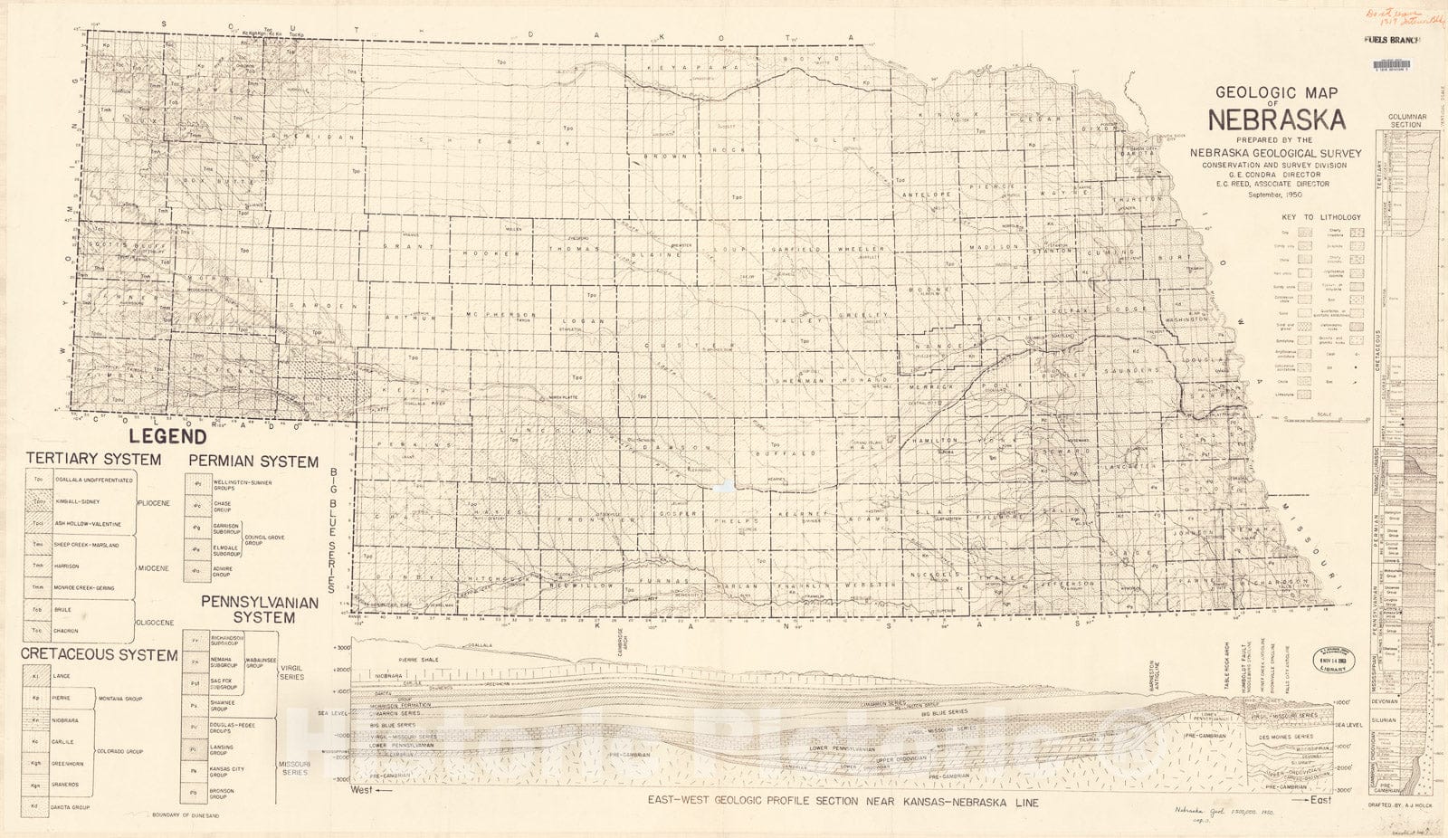 Map Geologic Map Of Nebraska 1950 Cartography Wall Art Historic
