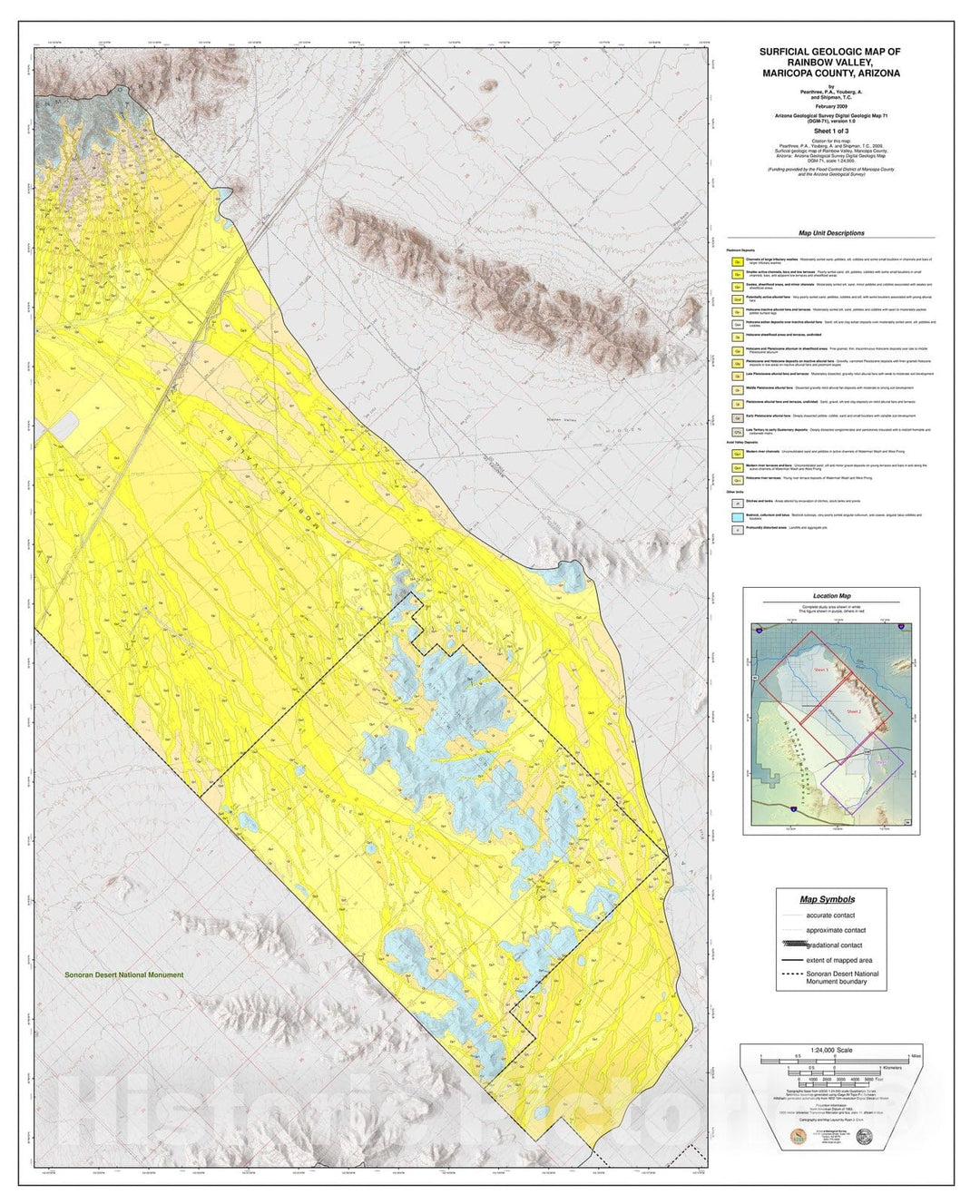 Map : Surficial geologic map and flood hazard assessment, Rainbow Valley, Maricopa County, Arizona, 2009 Cartography Wall Art :