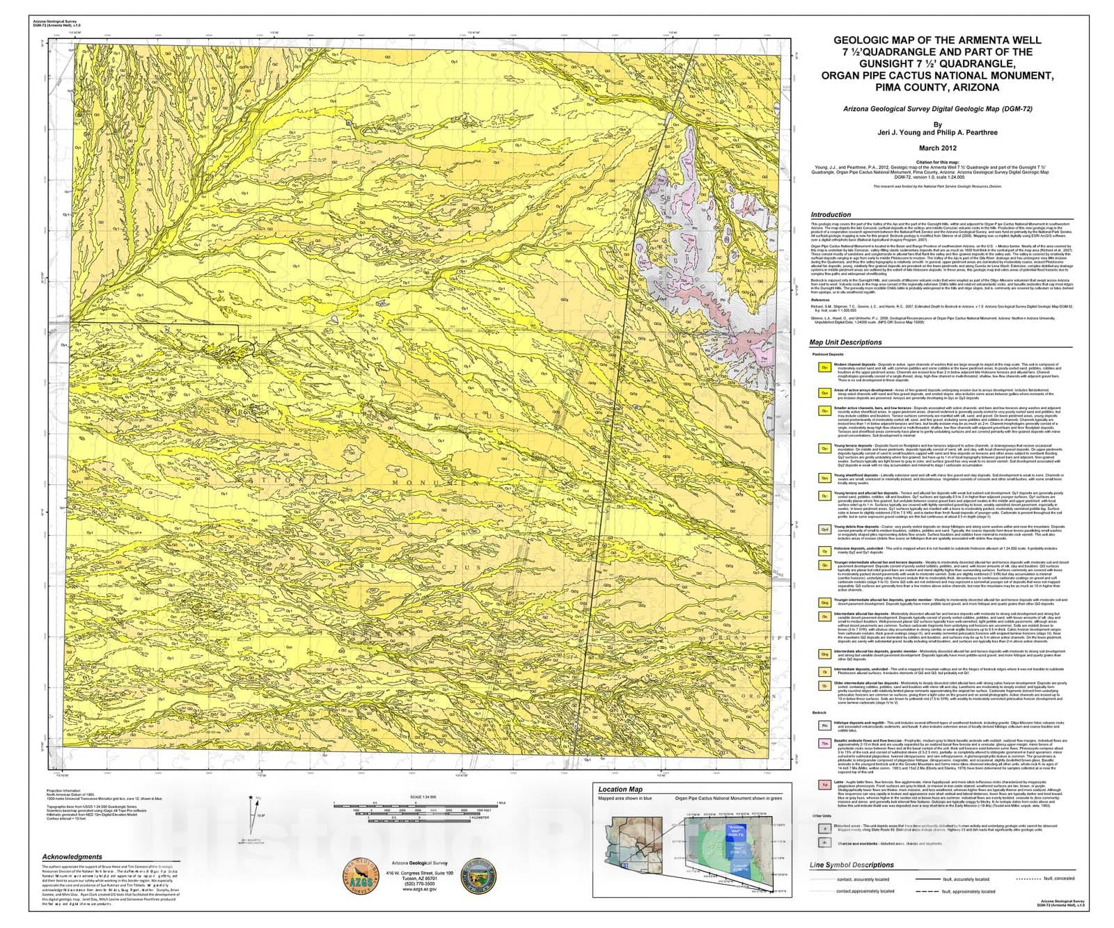 Map : Geologic map of the Armenta Well seven 1/2' quadrangle and part of the Gunsight seven 1/2' quadrangle, Organ Pipe Cactus National Monument, Pima County, Arizona, 2012 Cartography Wall Art :