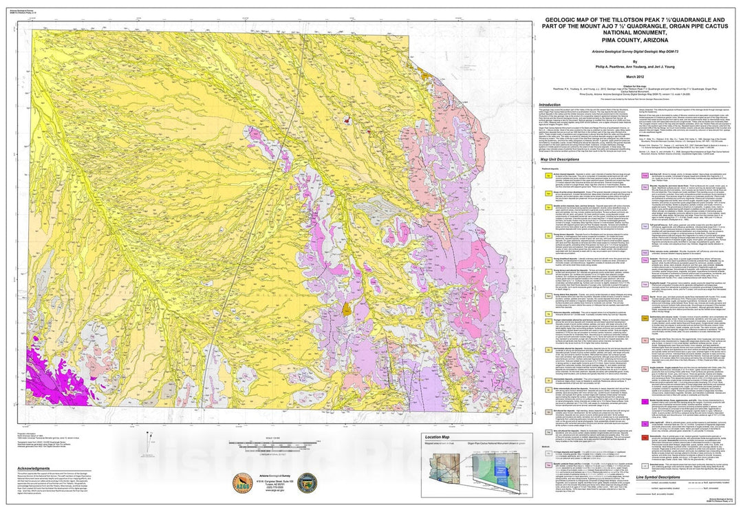 Map : Geologic map of the Tillotson Peak seven 1/2' quadrangle and part of the Mount Ajo seven 1/2 quadrangle, Organ Pipe Cactus National Monument, 2012 Cartography Wall Art :
