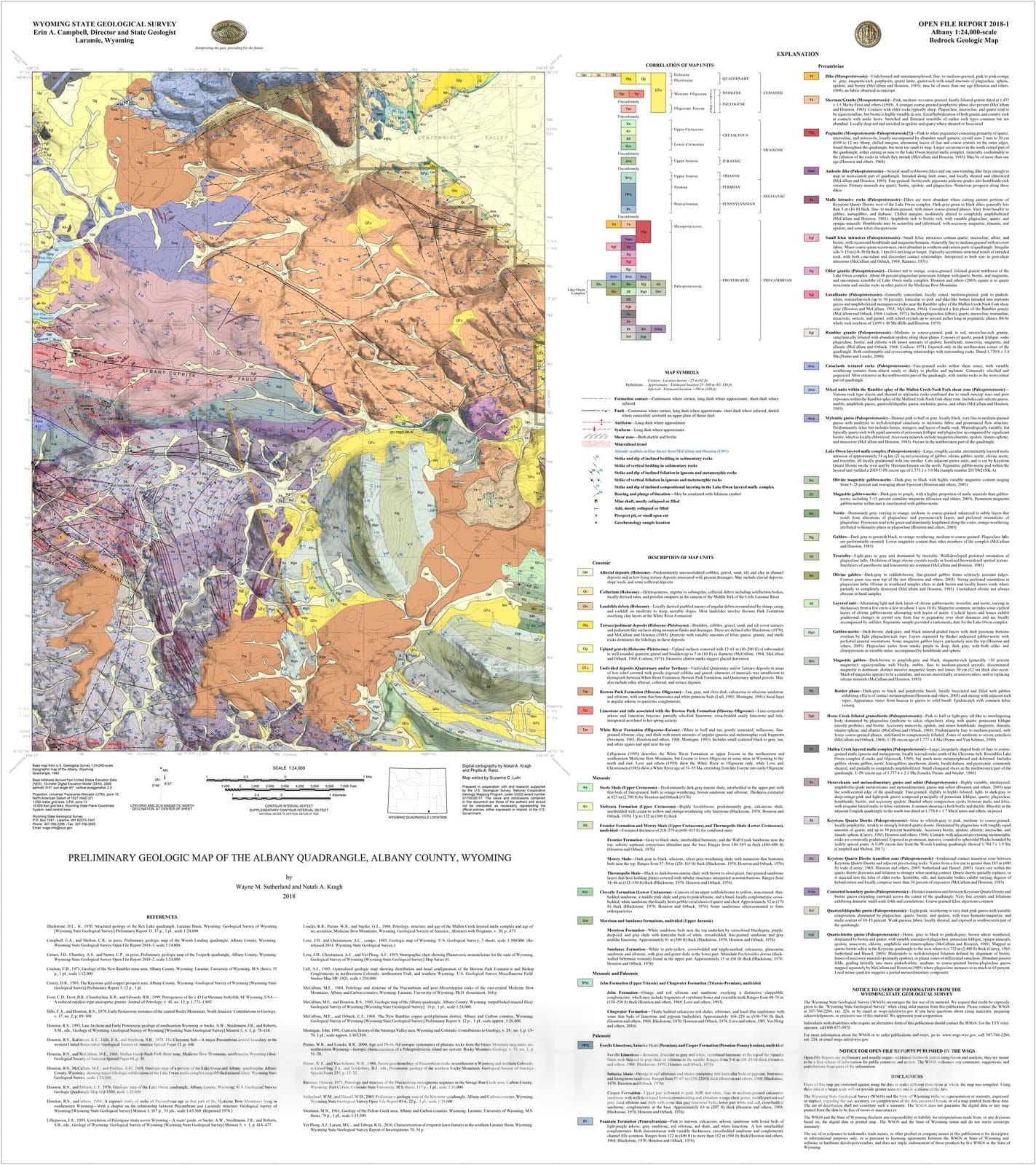 Map : Preliminary geologic map of the Albany quadrangle, Albany County, Wyoming, 2018 Cartography Wall Art :