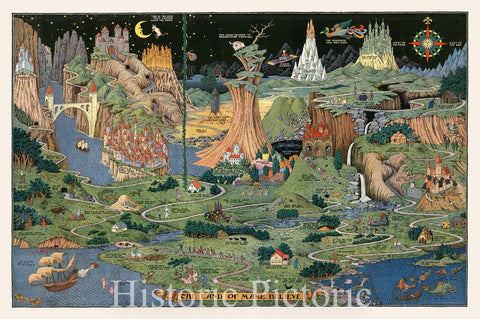 Historic Map : The Land of Make Believe., 1958, Vintage Wall Art