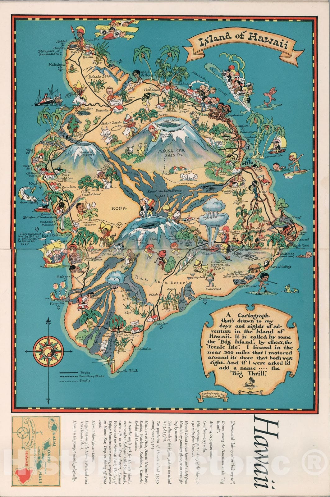 Historic Map : Hawaii., 1935, Vintage Wall Art