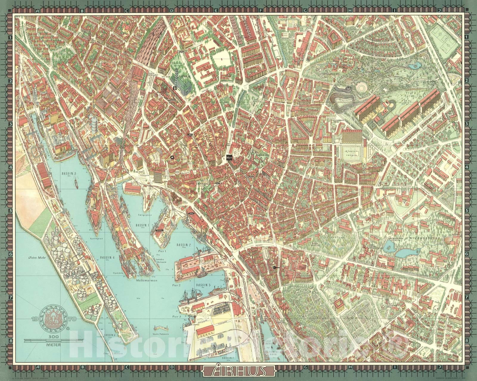 Historic Map : Aarhus, Denmark., 1970, Vintage Wall Art