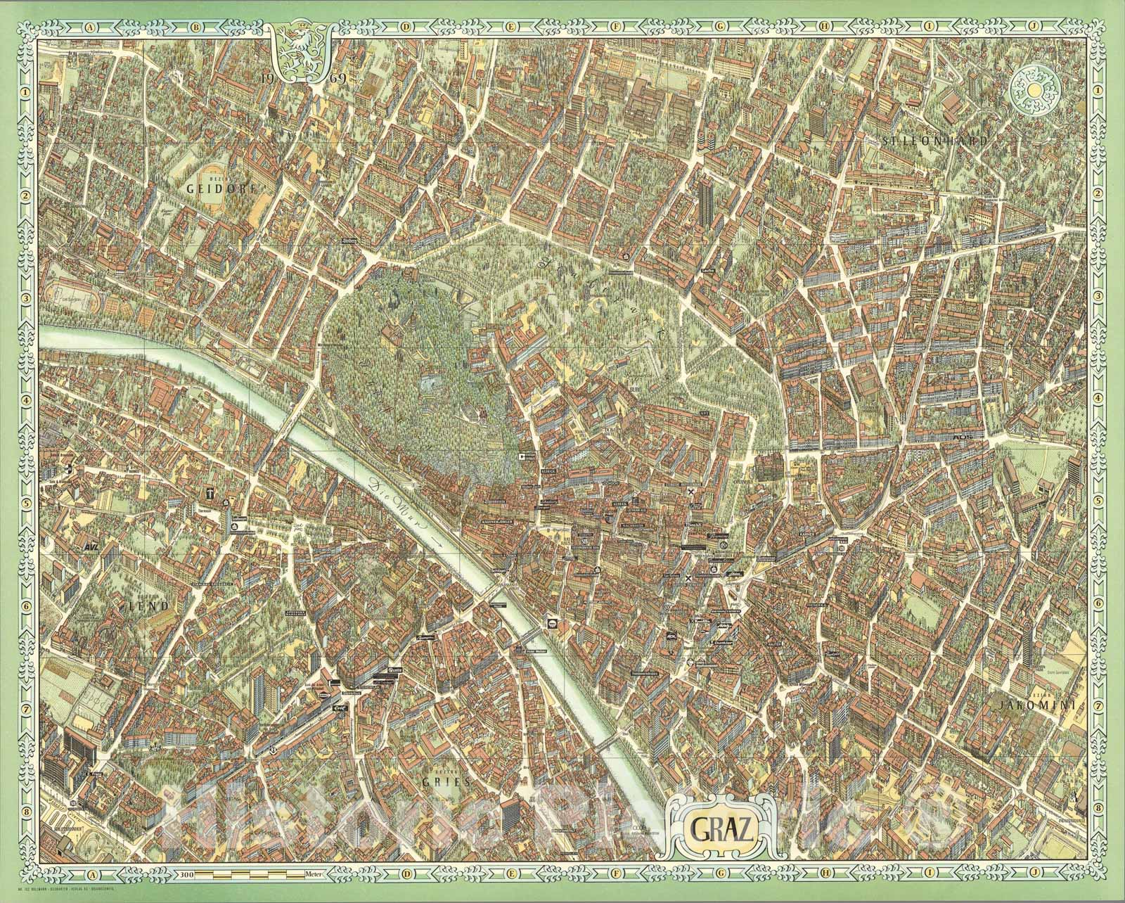 Historic Map : Graz, Austria., 1969, Vintage Wall Art