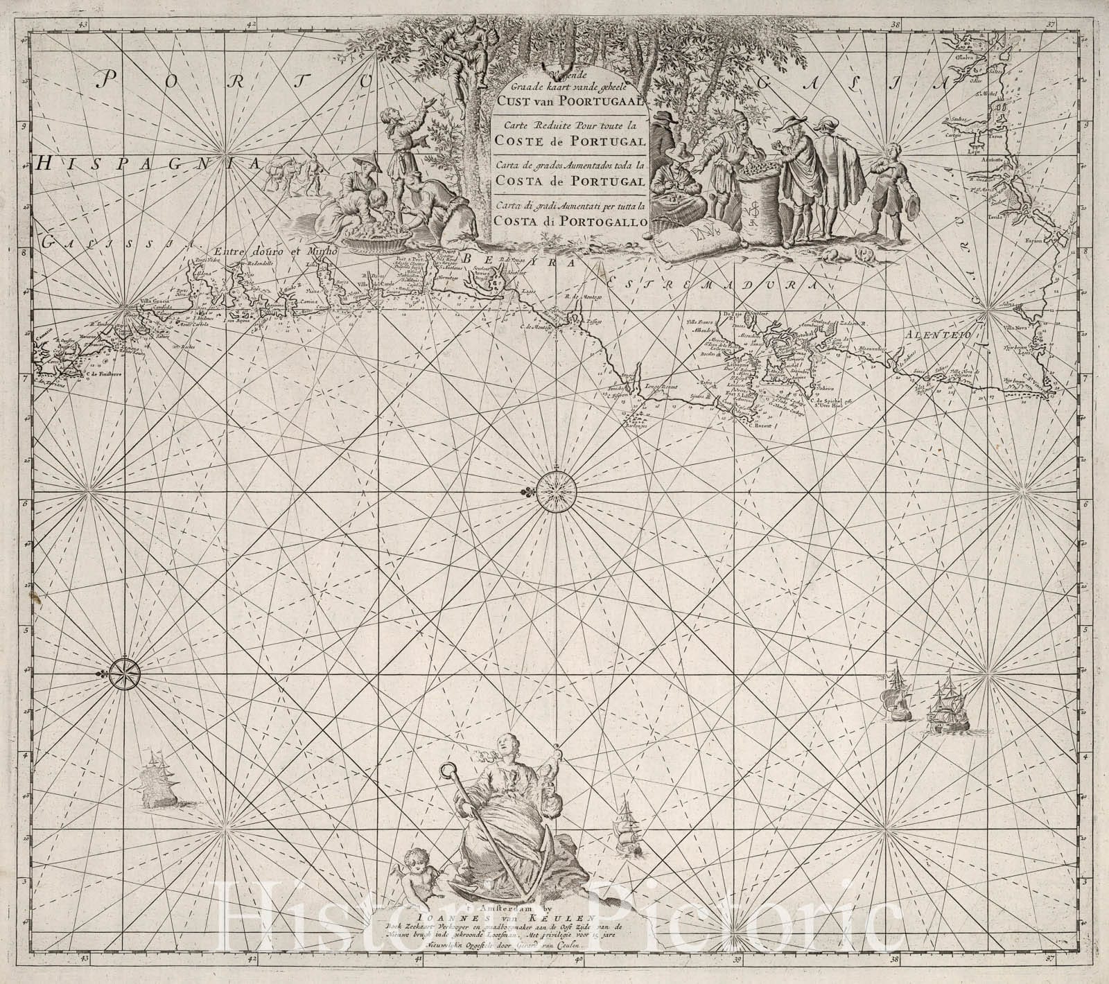 Historic Map : Wassende Graade kaart vande geheele Cust van Poortugaal., 1680, Vintage Wall Art
