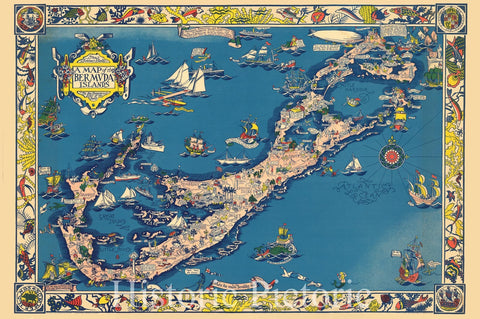 Historic Map : Bermuda Islands., 1930, Vintage Wall Art