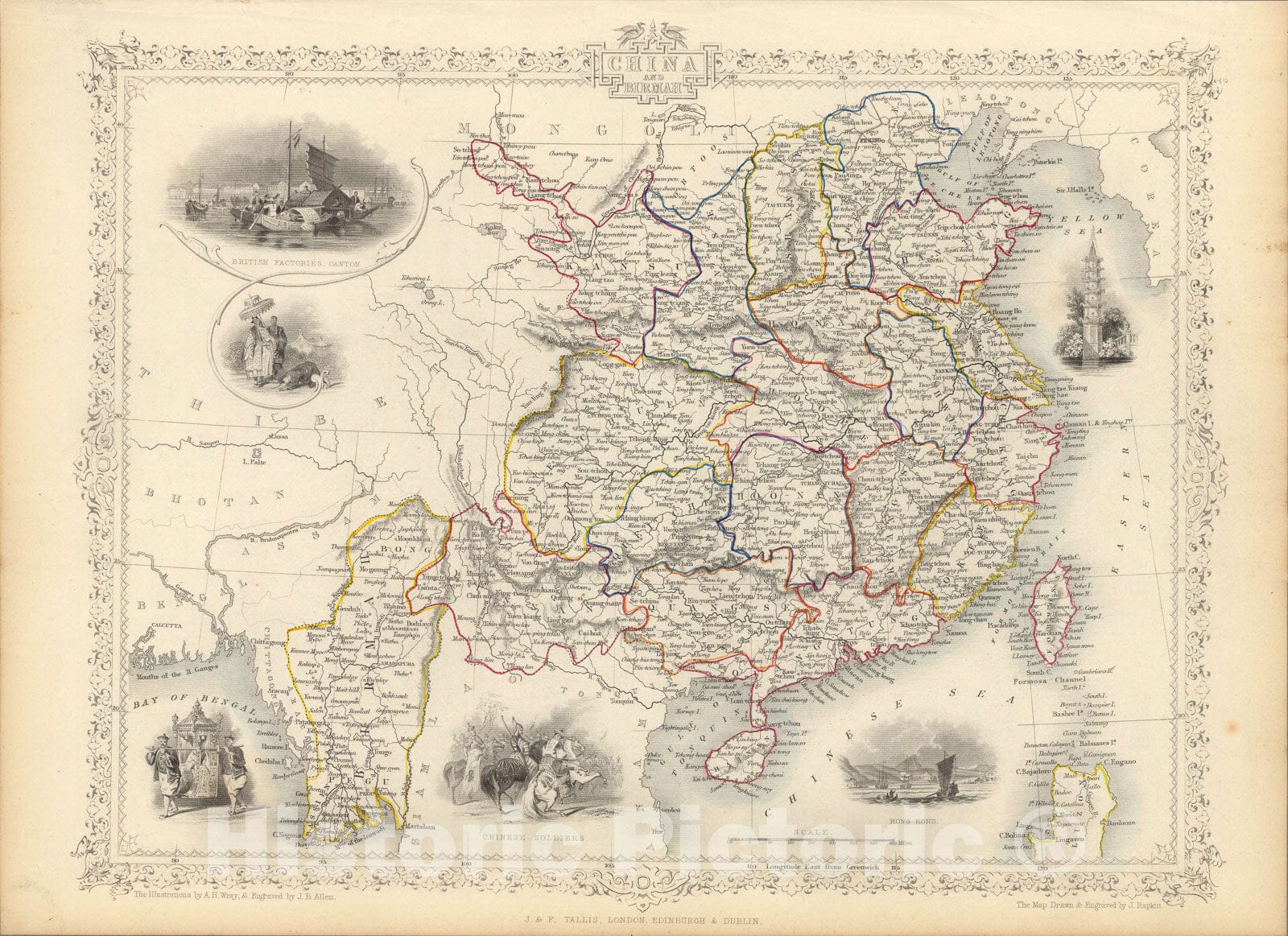Historic Map : China And Burmah., 1851, Vintage Wall Art