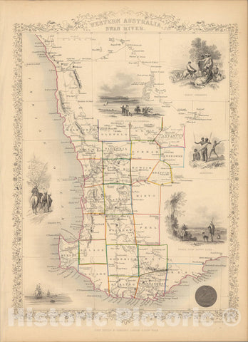 Historic Map : Western Australia, Swan River., 1851, Vintage Wall Art