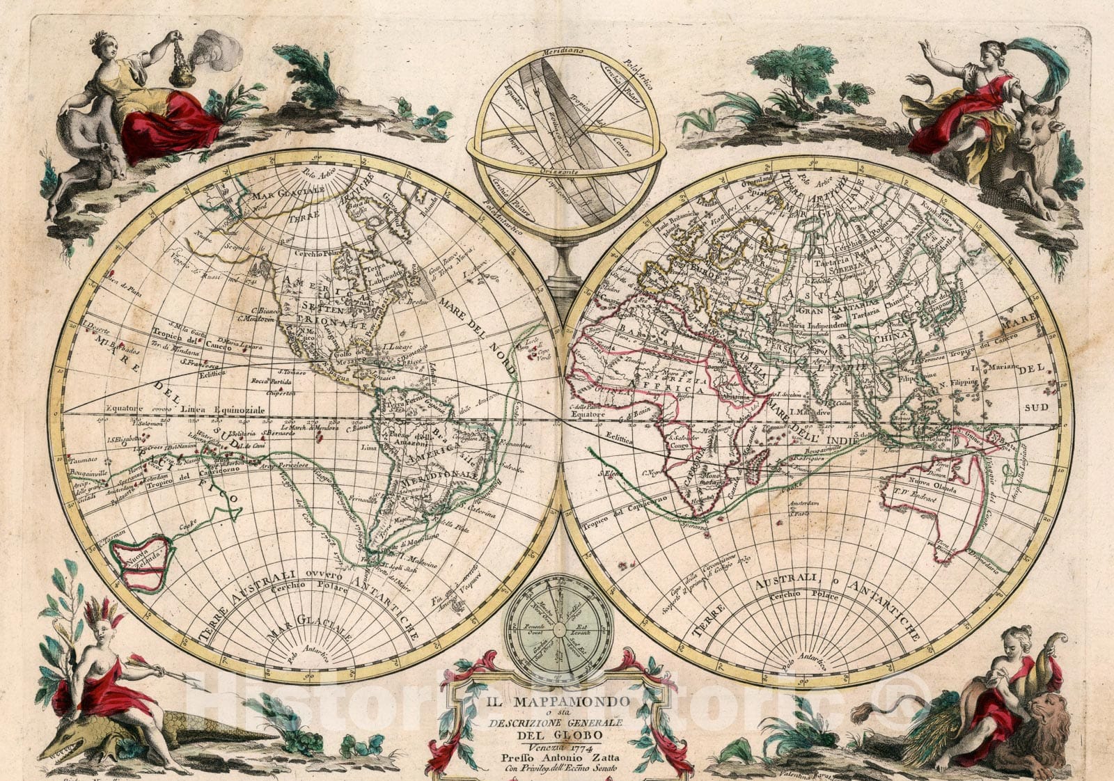 Historic Map : Il Mappamondo o sia Descrizione Generale Del Globo, 1774, Vintage Wall Art