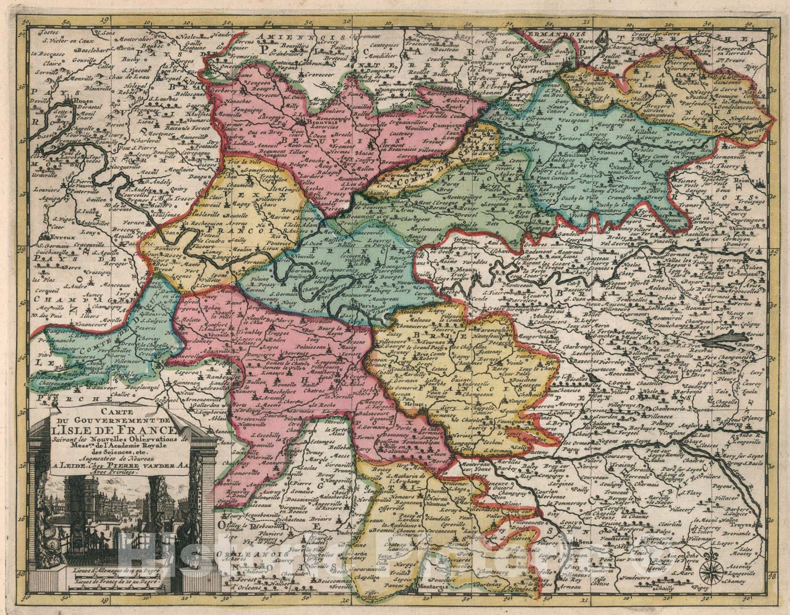 Historic Map : Carte Du Gouvernement De LIsle De France, 1714, Vintage Wall Art