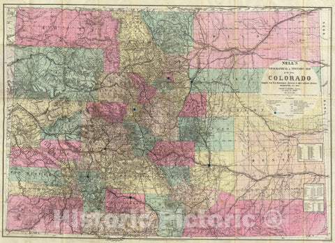 Historic Map : Map of the State of Colorado., 1884, Vintage Wall Art