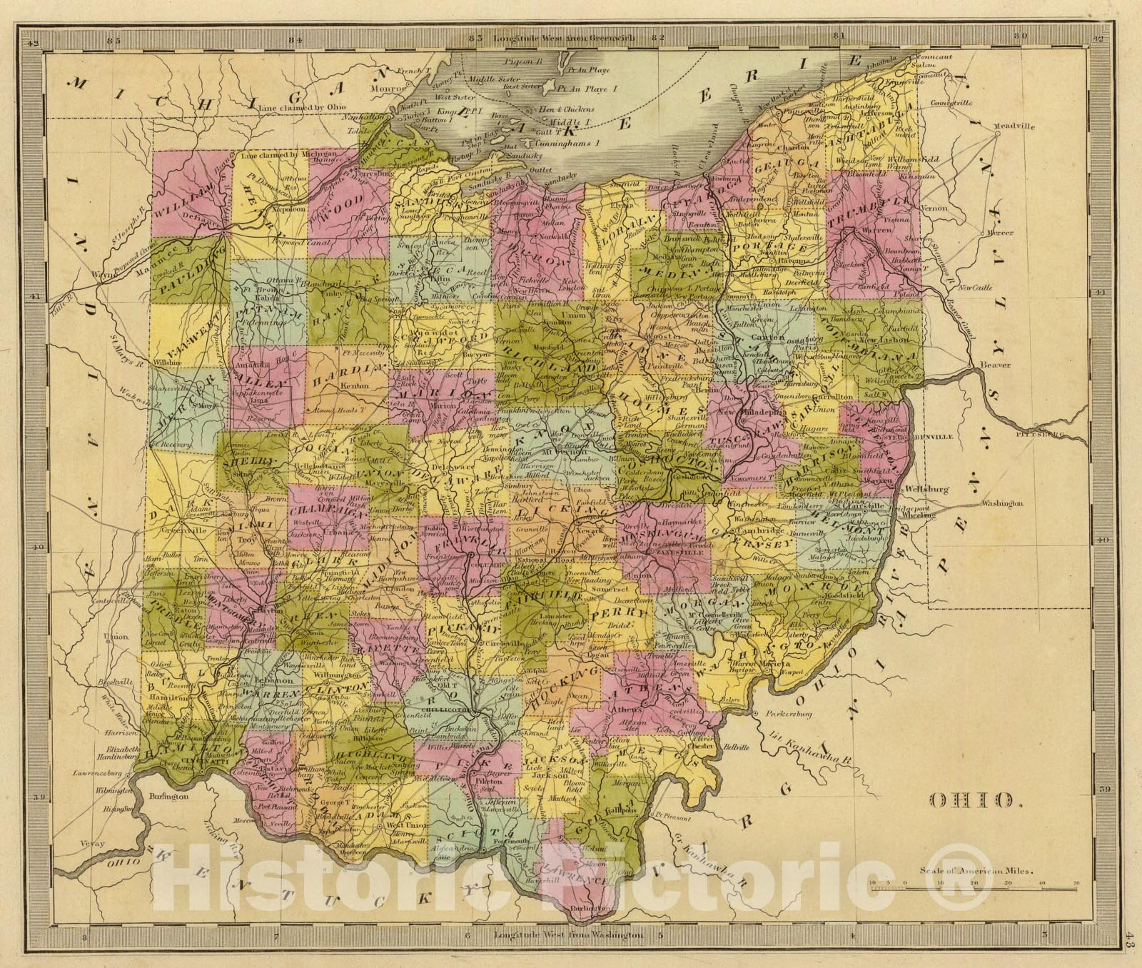 Historic Map : Ohio., 1840, Vintage Wall Art