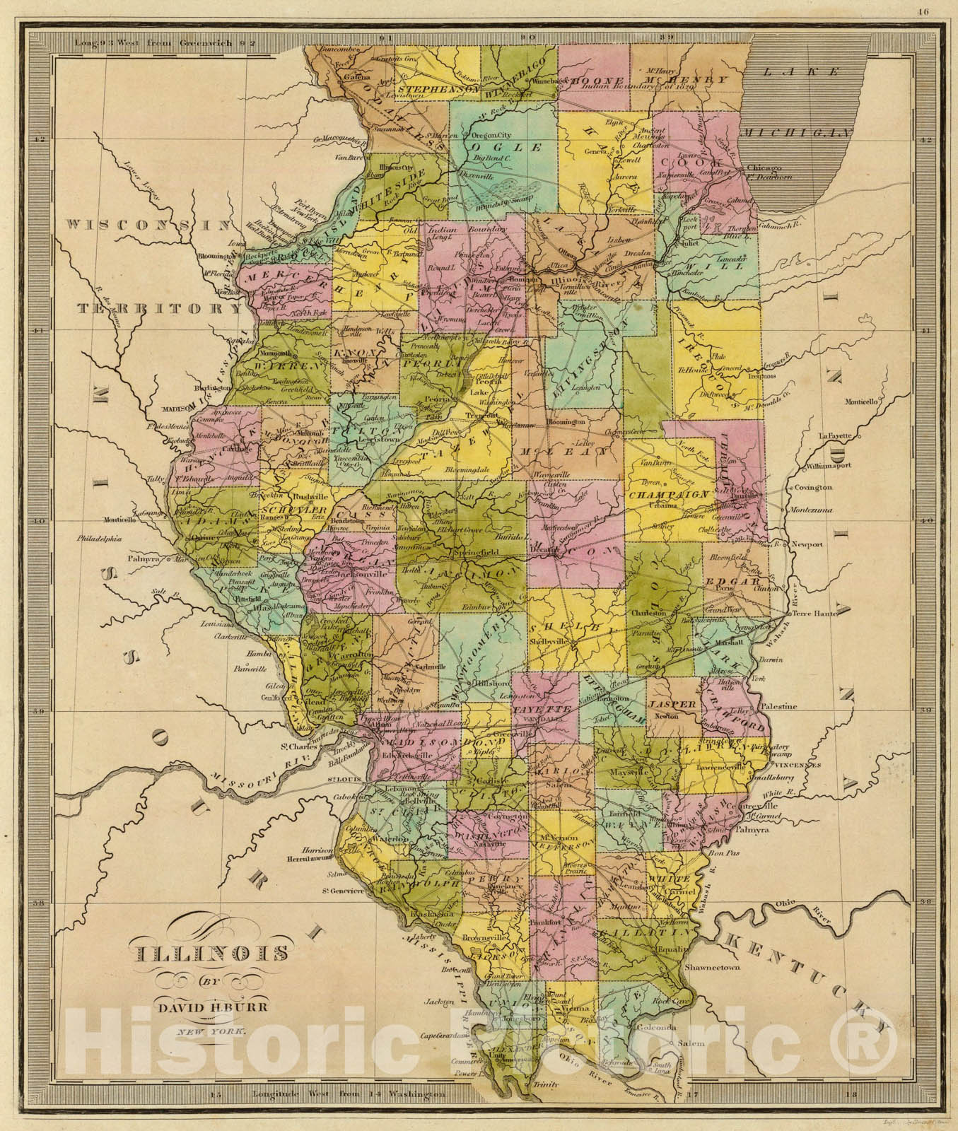 Historic Map : Illinois., 1840, Vintage Wall Art