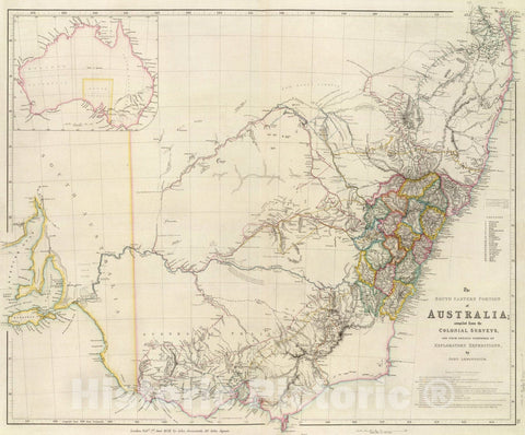 Historic Map : South Eastern Portion of Australia., 1844, Vintage Wall Art
