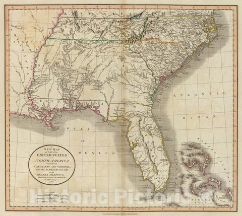 Historic Map : Carolinas, Georgia, Floridas, Bahamas., 1806, Vintage Wall Art