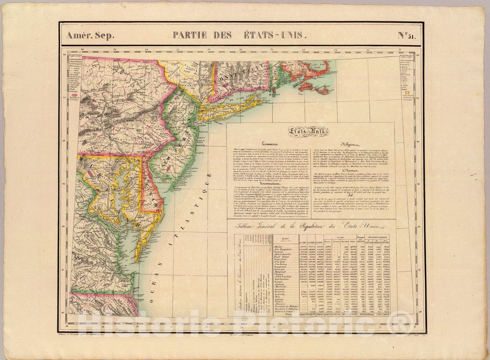 Historic Map : Parties des Etats-Unis. Amer. Sep. 51., 1827, Vintage Wall Art