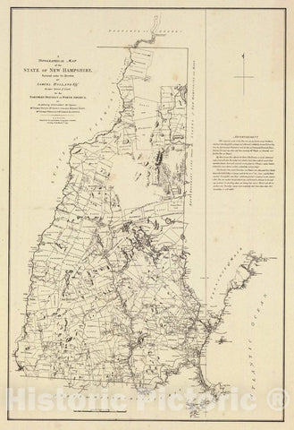 Historic Map : A topographical map of the State of New Hampshire. 1784, 1878, Vintage Wall Art