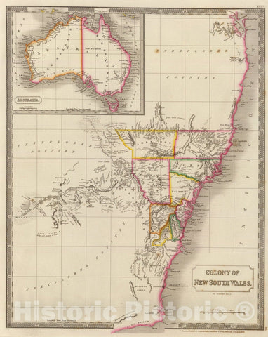 Historic Map : New S. Wales; Australia., 1828, Vintage Wall Art