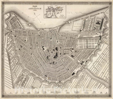 Historic Map : Amsterdam., 1844, Vintage Wall Art