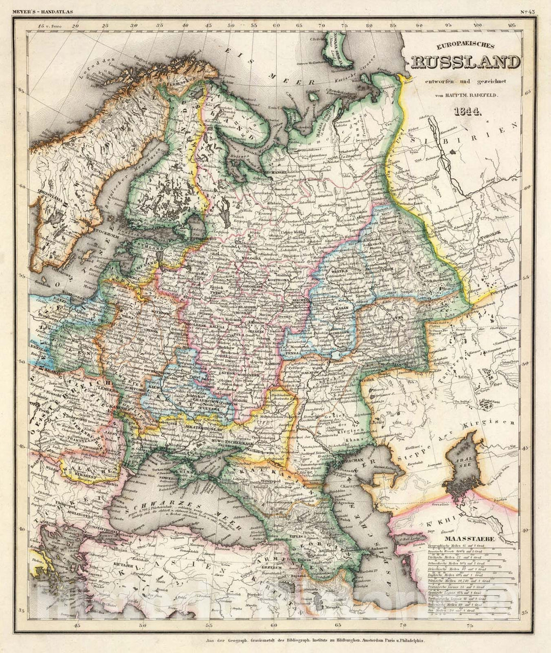 Historic Map : Europ. Russland., 1844, Vintage Wall Art