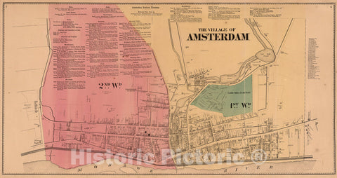 Historic Map : Village of Amsterdam, New York., 1868, Vintage Wall Art