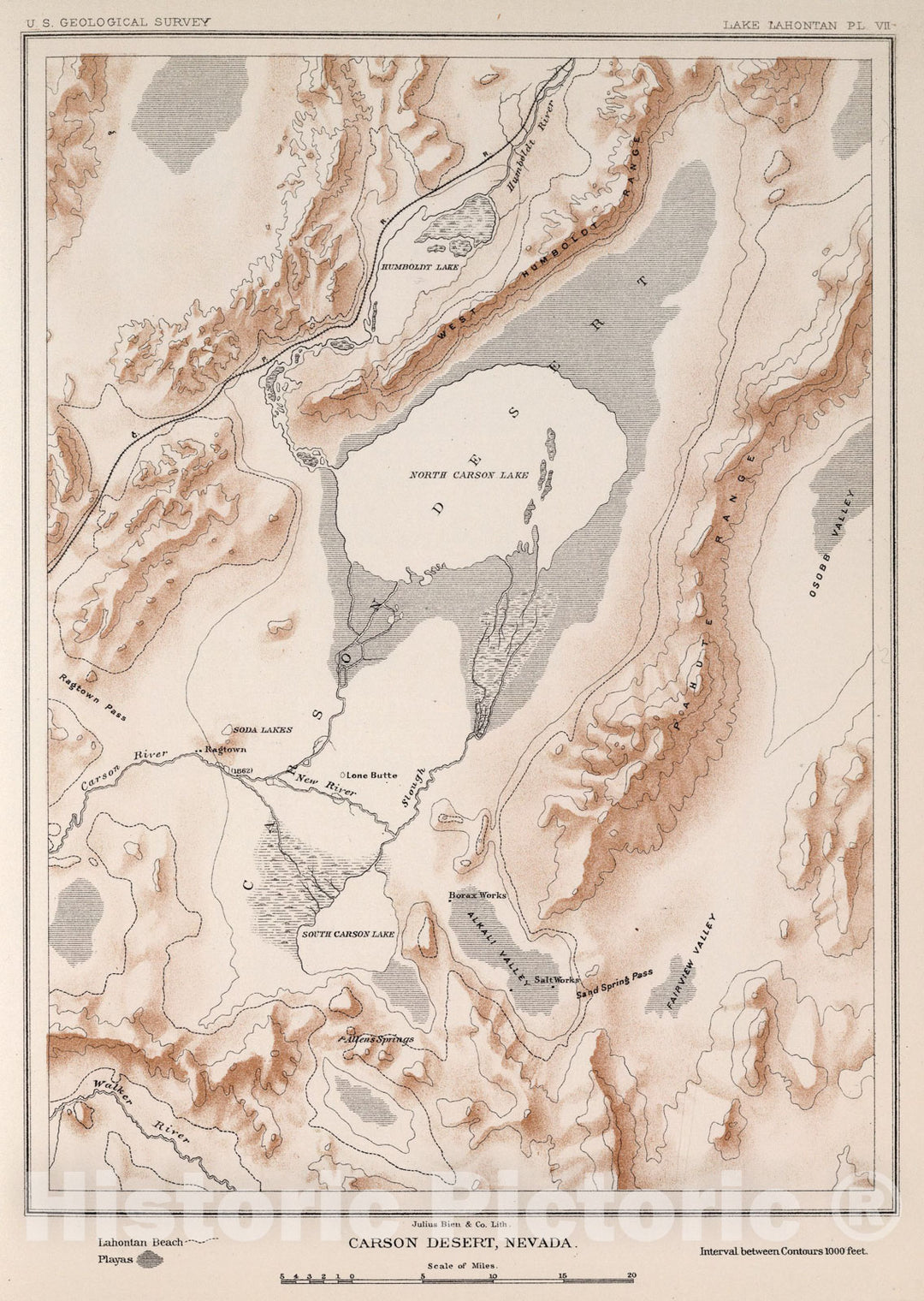 Historic Map : Plate VII: Carson Desert, Nevada, 1885, Vintage Wall Art