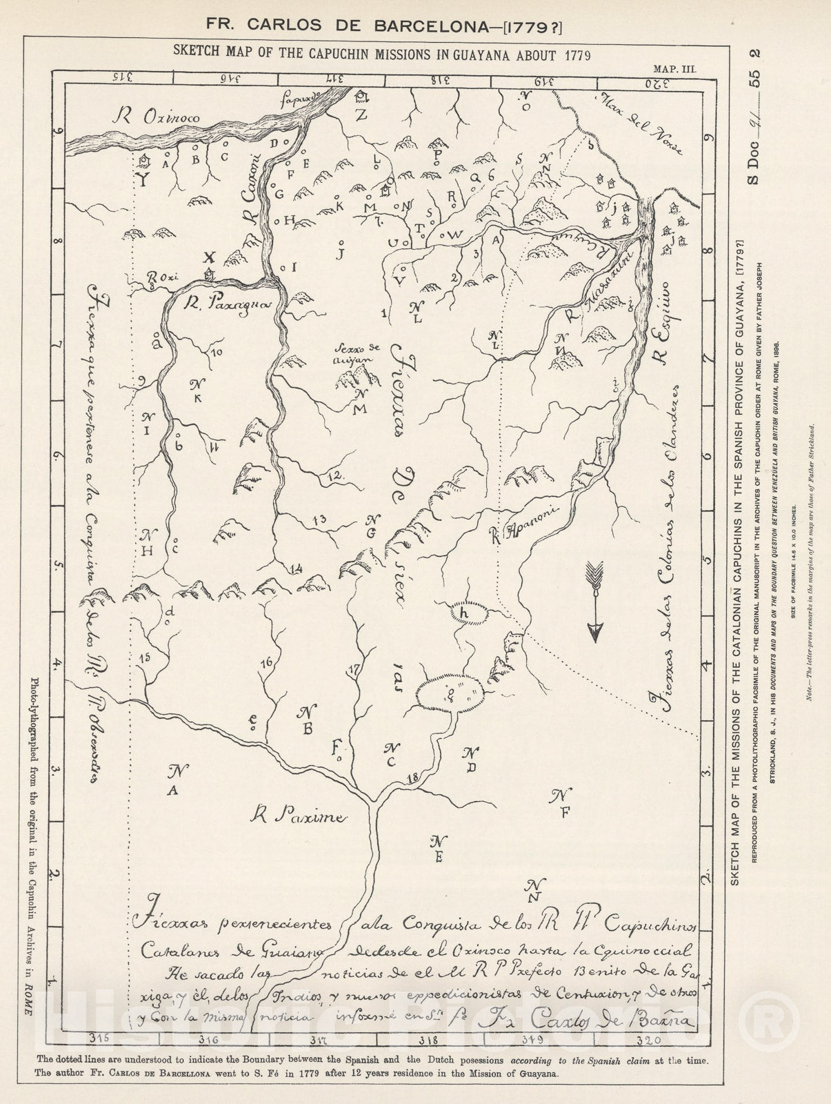 Historic Map : Capuchin Missions of Guayana by Carlos de Barcelona., 1 ...