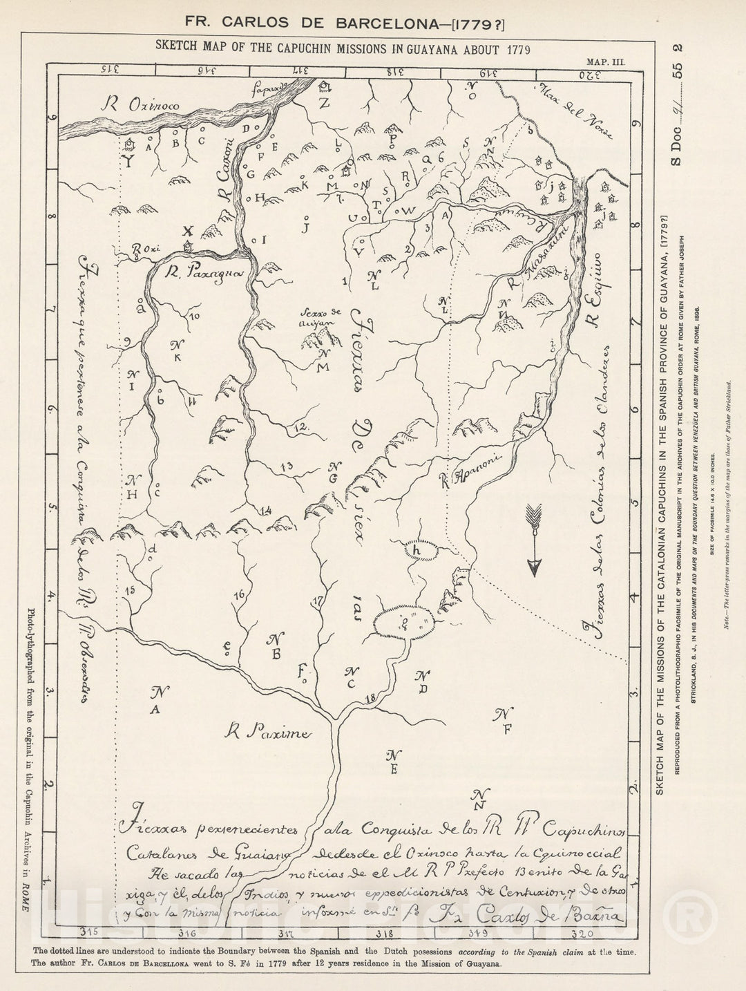 Historic Map : Capuchin Missions of Guayana by Carlos de Barcelona., 1 ...