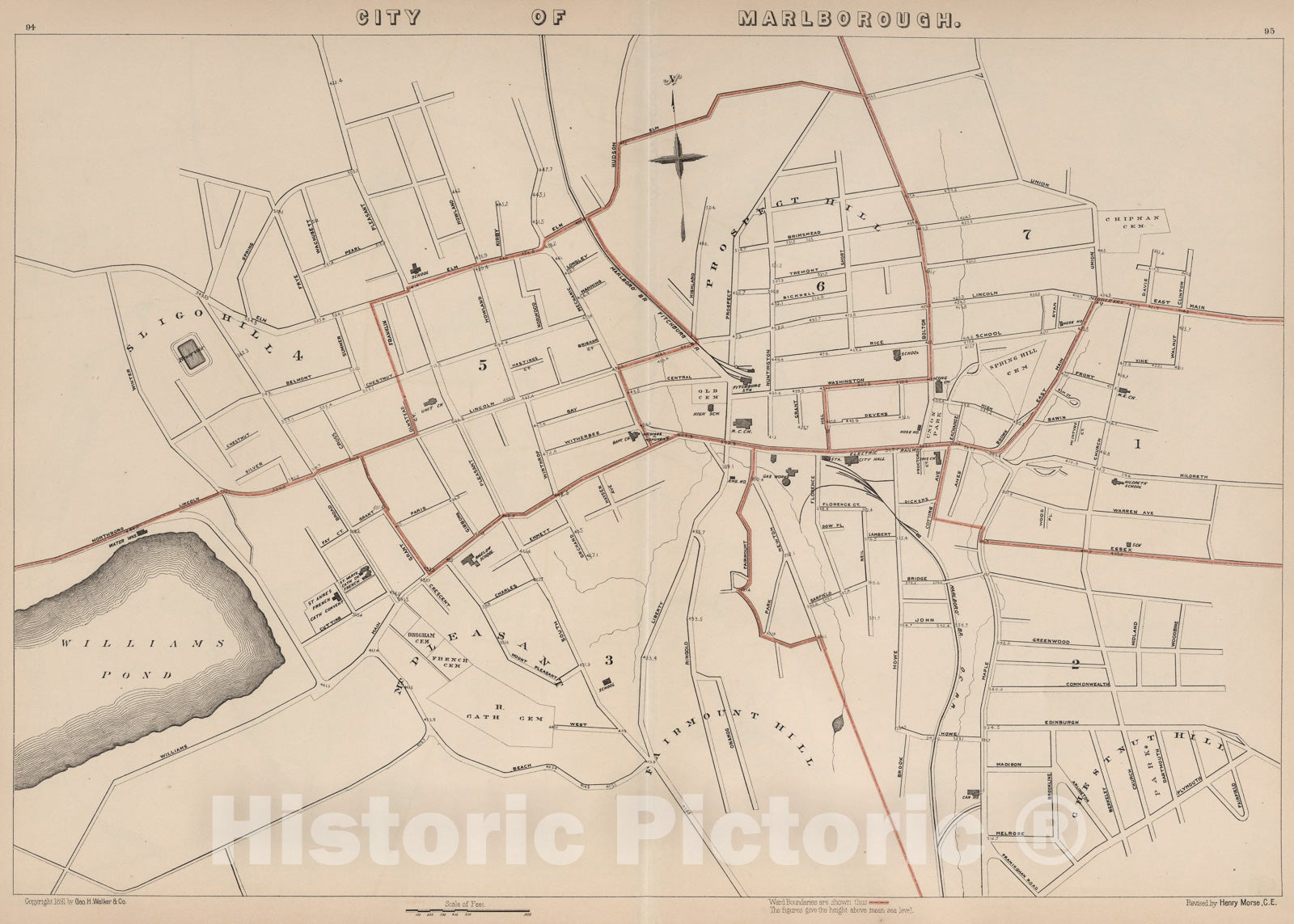 Historic Map : City of Marlborough, Massachusetts., 1891, Vintage Wall Art