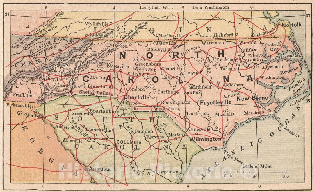 Historic Map : North Carolina, 1885, Vintage Wall Art – Historic Pictoric