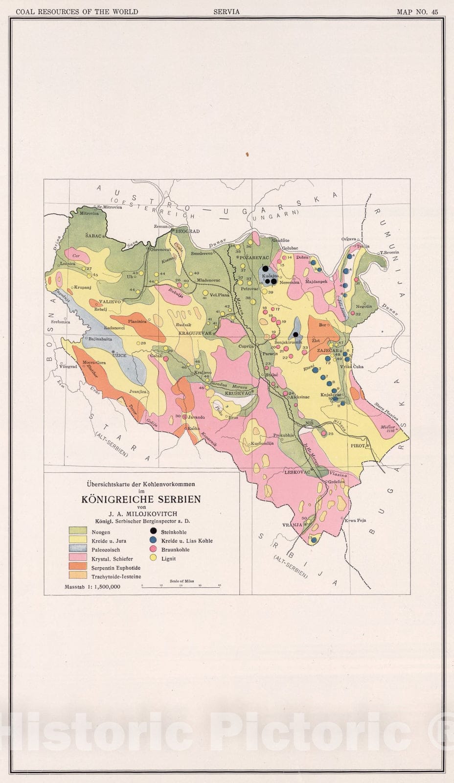 Historic Map : Servia. Coal Resources of the World., 1913, Vintage Wal ...