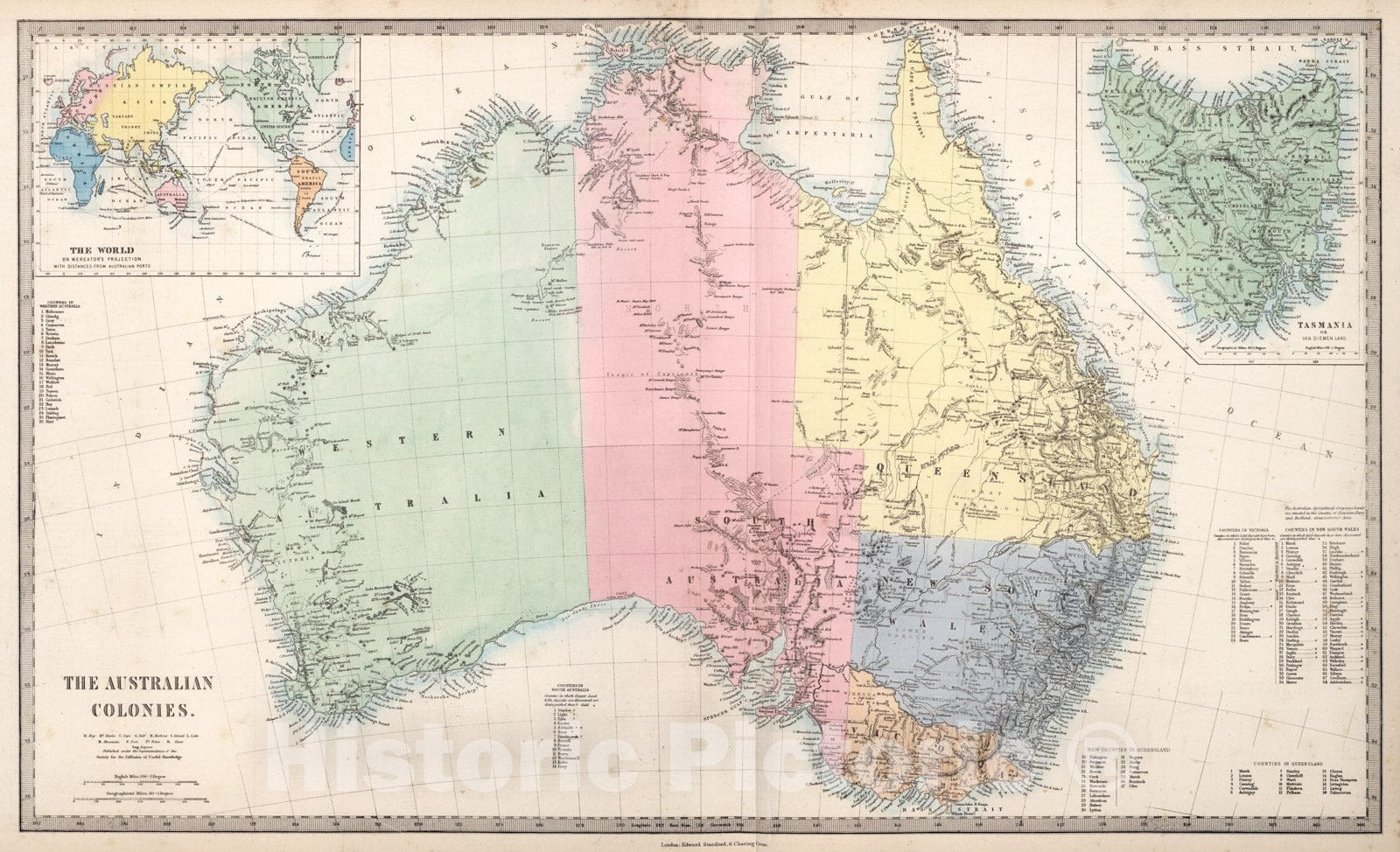 Historic Map : Australia., 1865, Vintage Wall Art