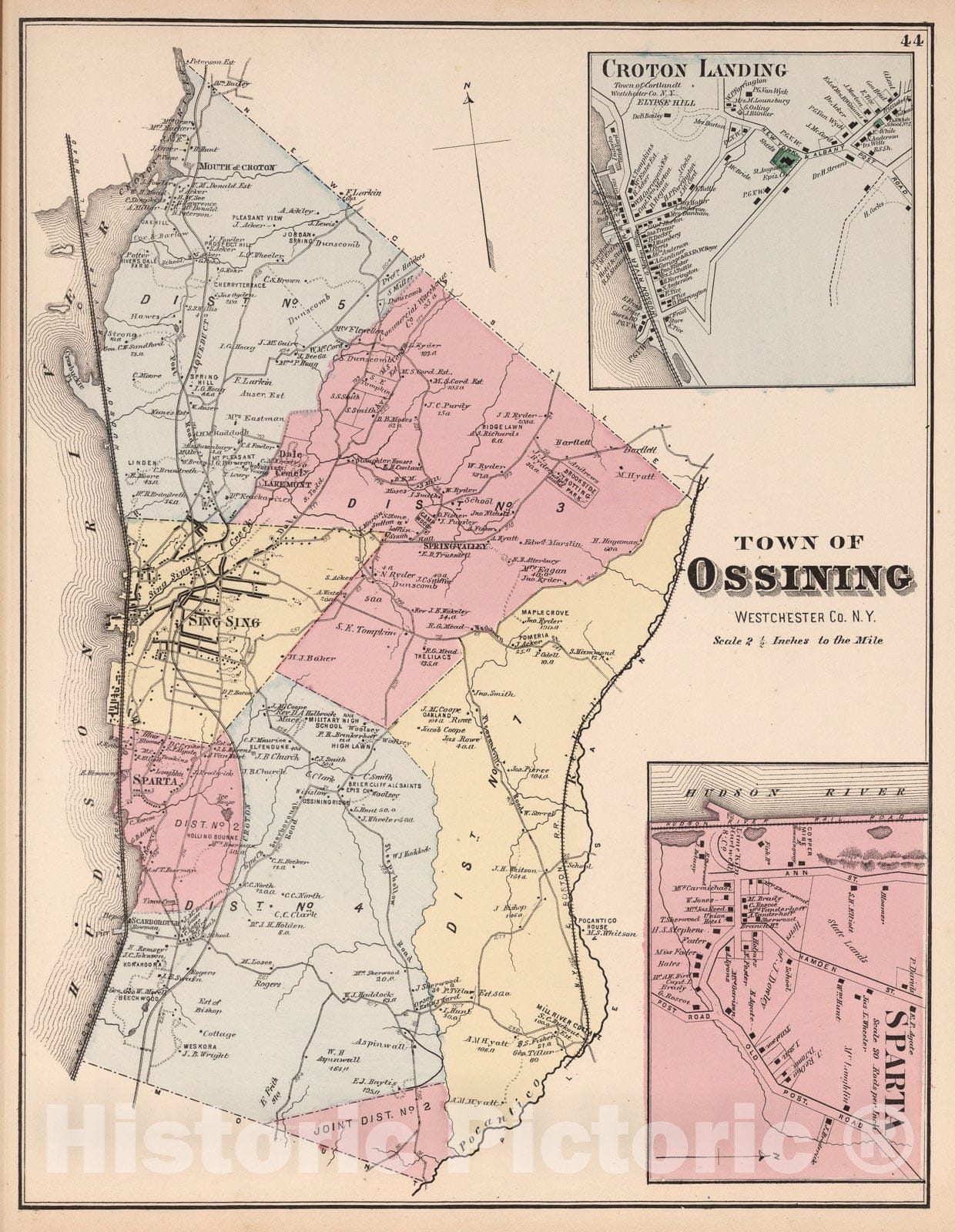 Historic Map : Town of Ossining, Westchester County, New York. (insets) Croton Landing. Sparta., 1872, Vintage Wall Art