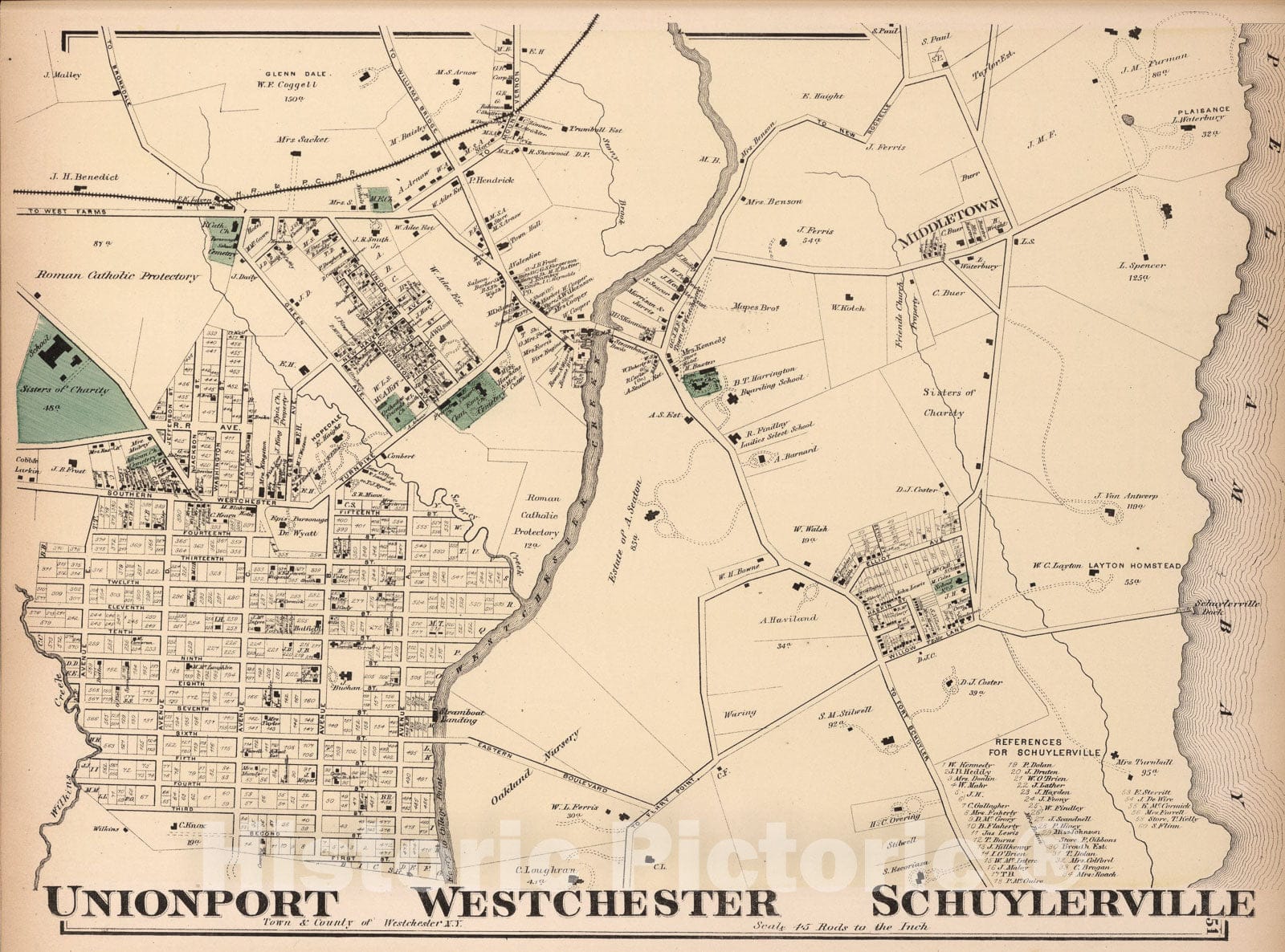 Historic Map : Unionport, Westchester and Schuylerville, New York., 1872, Vintage Wall Art