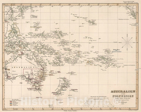 Historic Map : Australien und Polynesien (Australia and Polynesia)., 1850, Vintage Wall Art