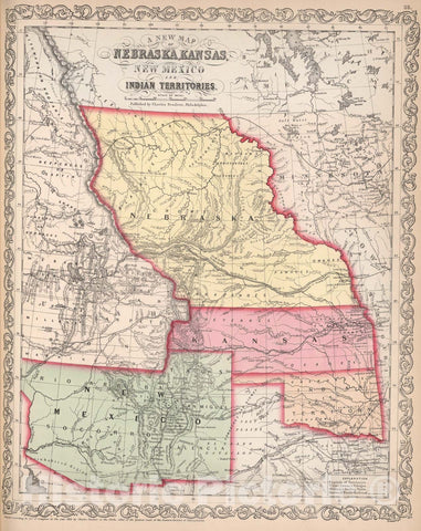Historic Map : A New Map of Nebraska, Kansas, New Mexico and Indian Territories, 1857, Vintage Wall Art