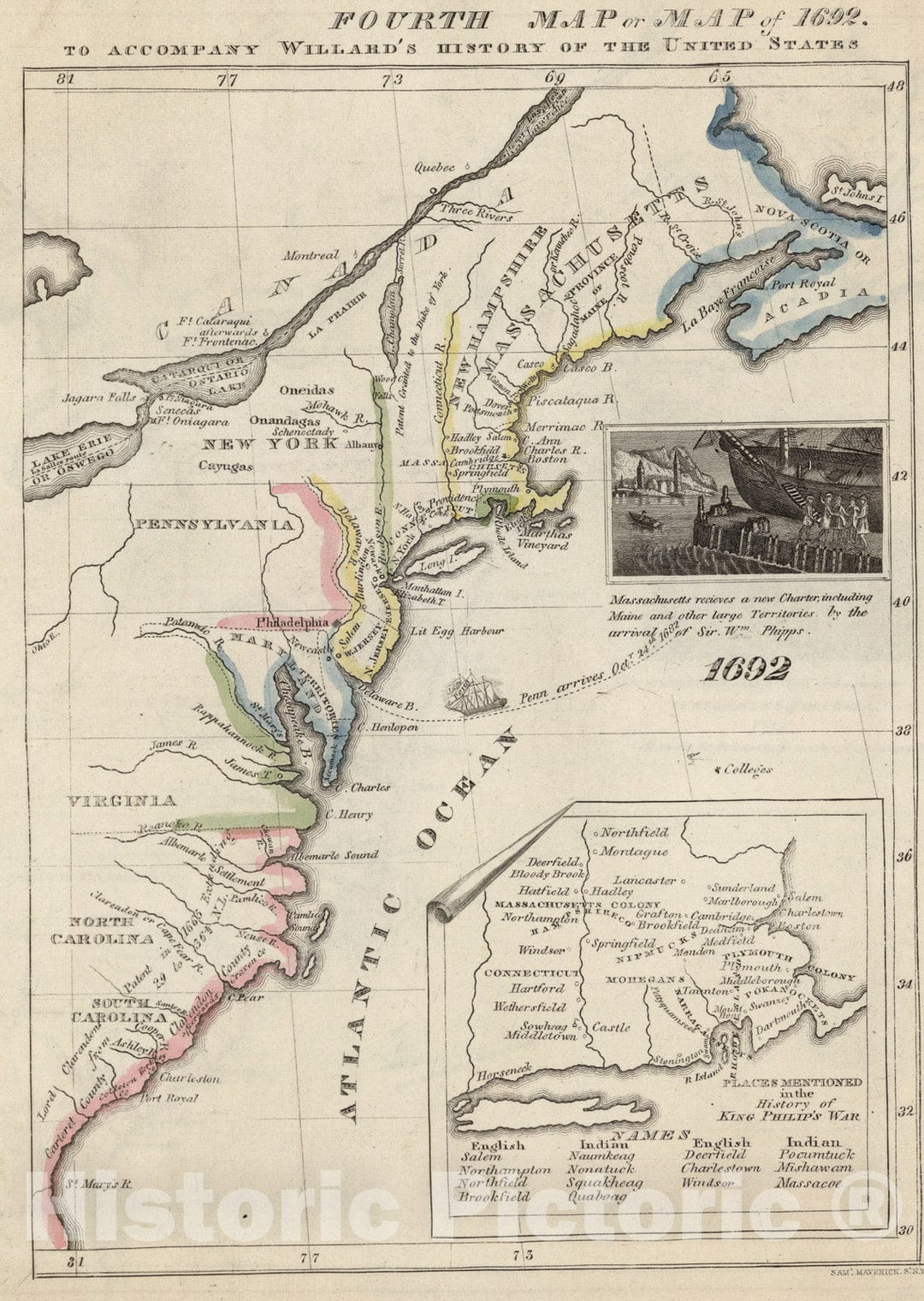 Historic Map : Fourth Map or Map Of 1692, 1829, Vintage Wall Art ...