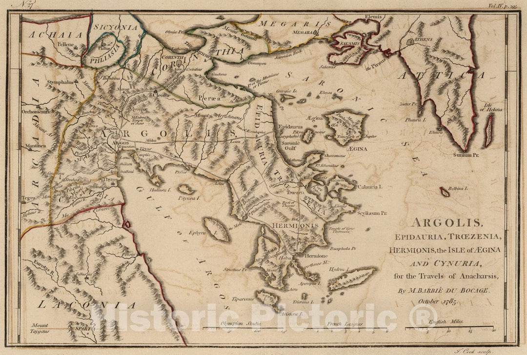 Historic Map : Argolis, Epidauria, Trcezenia, Hermionis, the Isle of Aegina and Cynuria. No. 27, 1785, Vintage Wall Art