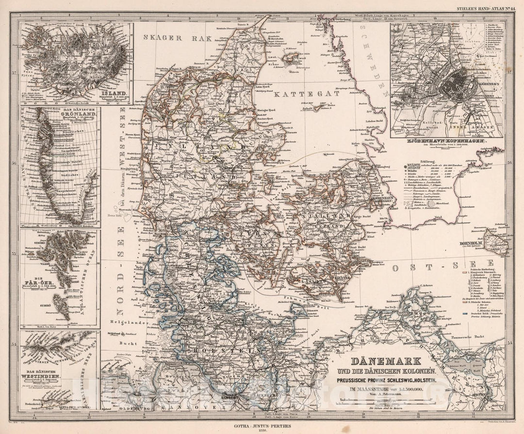 Historic Map : Daenemark und die Daenischen Kolonien. (Denmark and Dut ...