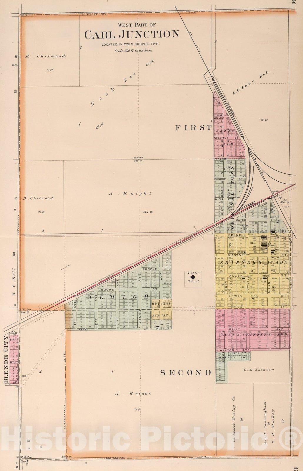 Historic Map : West Part of Carl Junction., 1895, Vintage Wall Art ...