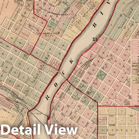 Historic Map : City of Rockford, Illinois., 1886, Vintage Wall Art