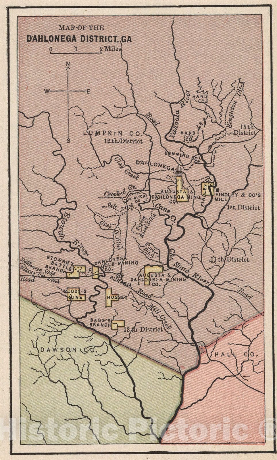 Historic Map : Map of the Dahlonega District, GA, 1880, Vintage Wall Art
