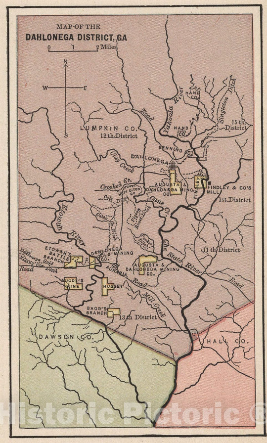 Historic Map : Map of the Dahlonega District, GA, 1880, Vintage Wall Art