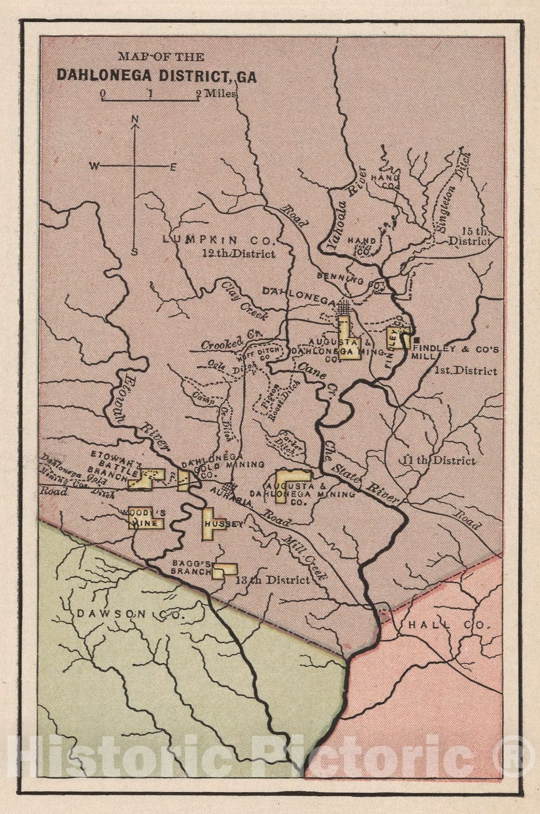 Historic Map : Map of the Dahlonega District, GA, 1880, Vintage Wall Art