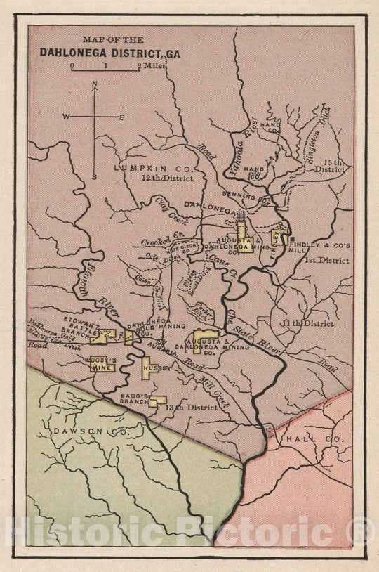 Historic Map : Map of the Dahlonega District, GA, 1880, Vintage Wall Art