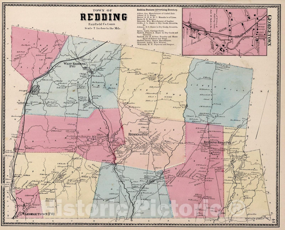 Historic Map : Town of Redding, Fairfield County, Connecticut. (inset) Georgetown., 1867, Vintage Wall Art