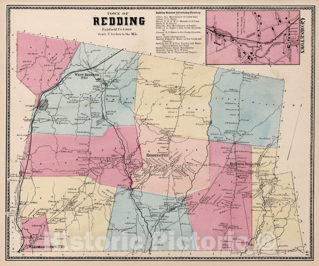 Historic Map : Town of Redding, Fairfield County, Connecticut. (inset) Georgetown., 1867, Vintage Wall Art